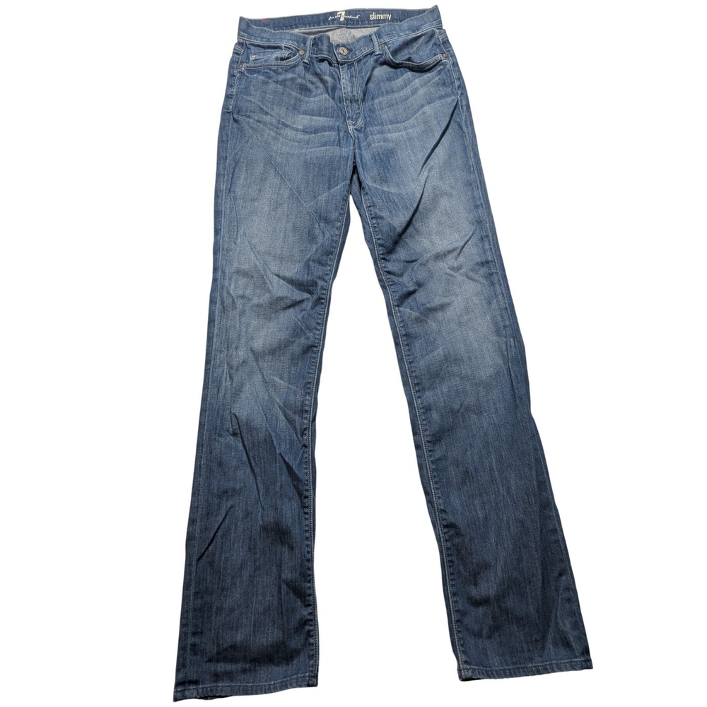 7 For All Mankind Slimmy Mens Slim Straight Blue Jeans Size 30 Made in USA